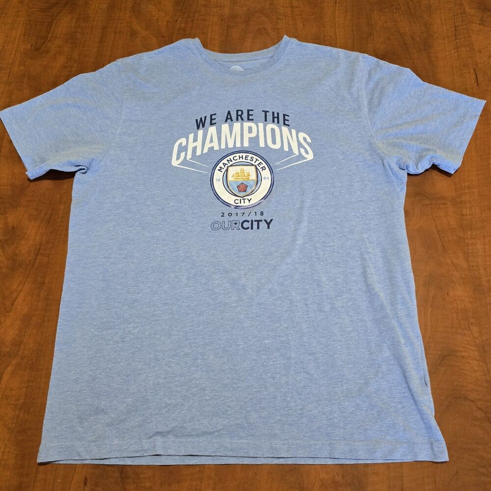 Manchester City 17/18 Short Sleeve Heather Blue Premier League Champions Tee XL